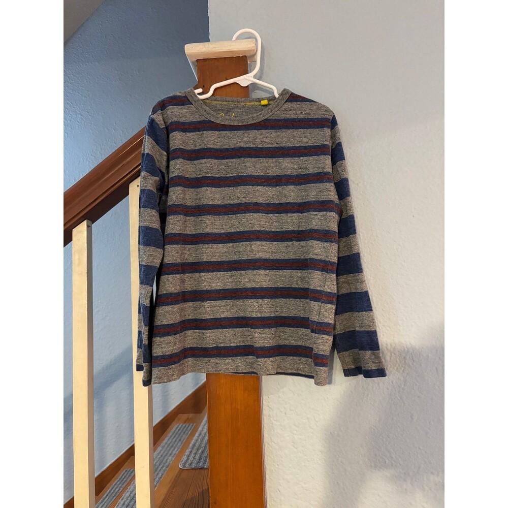 Mini Boden cotton long sleeve striped shirt gray blue burgundy 7/8 128